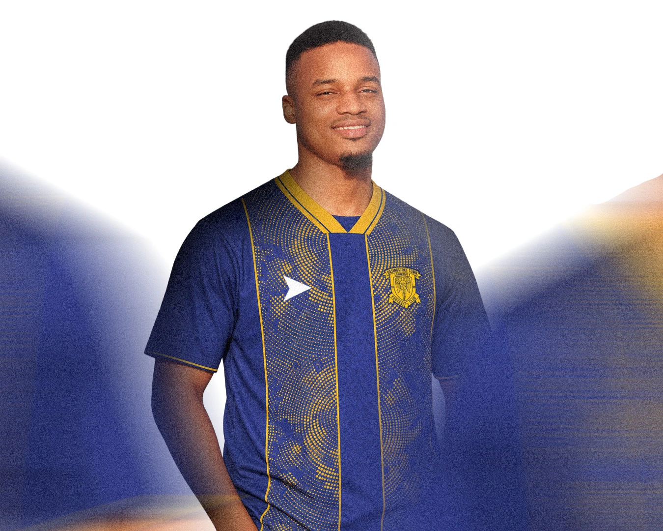 Basingstoke Town FC concept shirt worn by a model