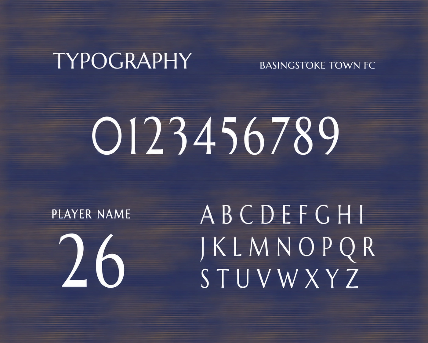 Basingstoke Town FC player name and number typography, featuring the alphabet, digits and a sample number 26