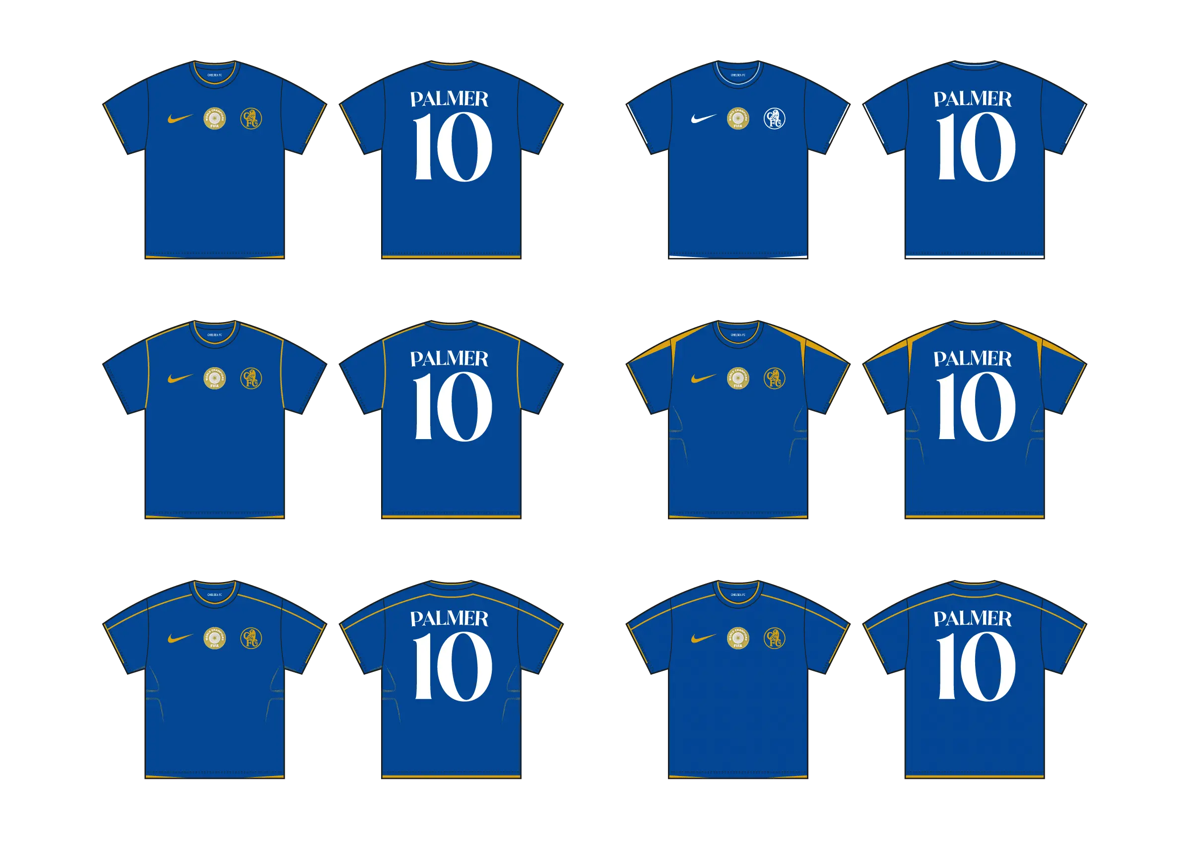 Second round of Chelsea shirt concepts exploring colour and trim variations