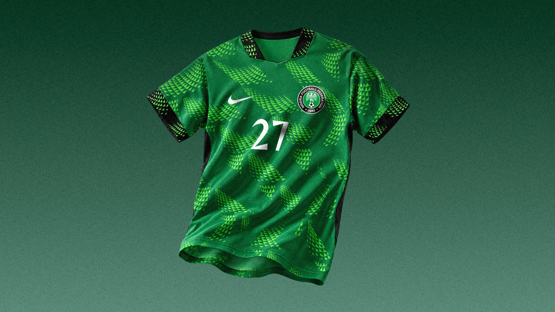 Nigeria concept home shirt floating against a green backdrop
