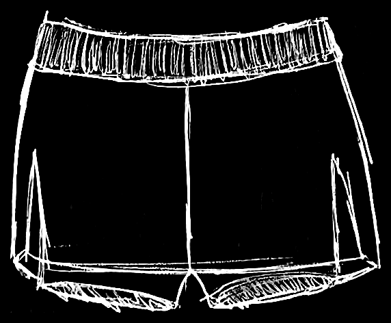 Original running shorts development sketch 2, with original handwritten marks preserved