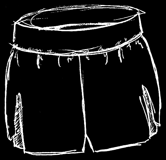 Original running shorts development sketch 3, with original handwritten marks preserved