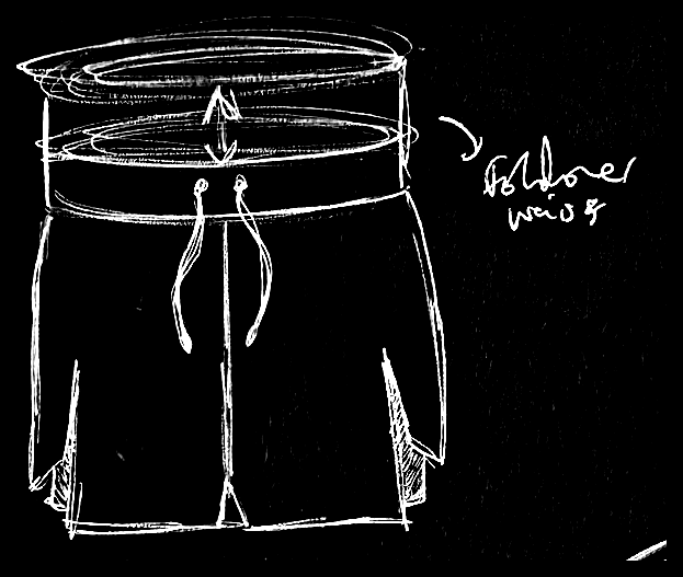 Original running shorts development sketch 4, with original handwritten marks preserved