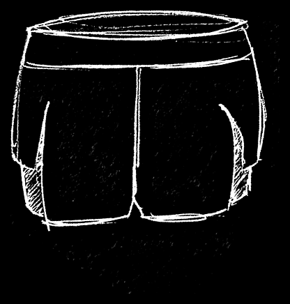 Original running shorts development sketch 6, with original handwritten marks preserved