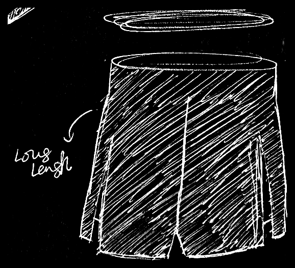 Original running shorts development sketch 8, with original handwritten marks preserved